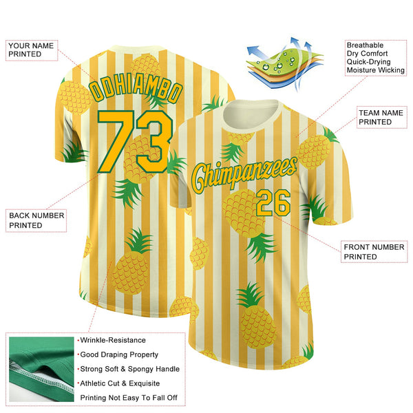 Custom Yellow Kelly Green 3D Pattern Design Hawaii Tropical Pineapple Performance T-Shirt alternate