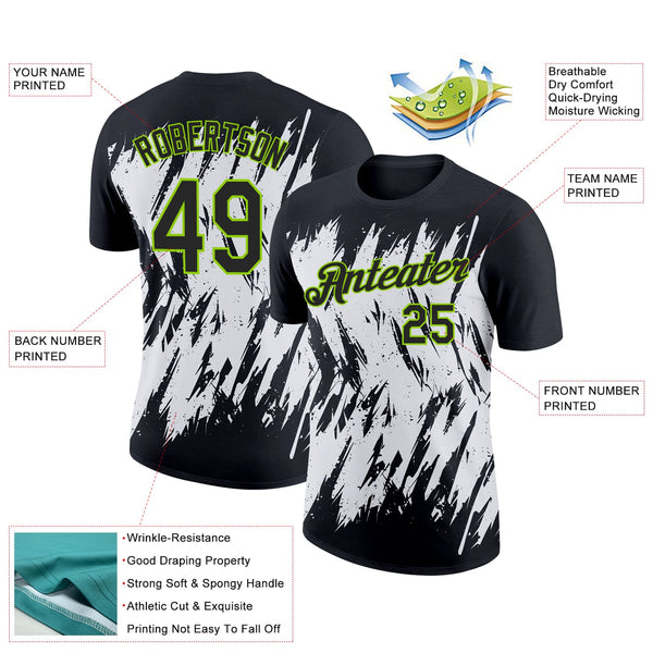 Custom Black Neon Green-White 3D Pattern Design Abstract Sharp Shape Performance T-Shirt alternate