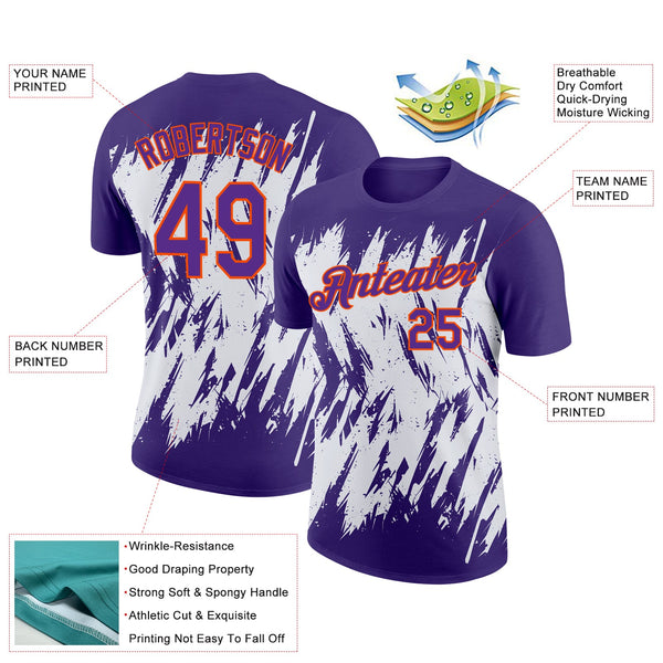 Custom Purple White-Orange 3D Pattern Design Abstract Sharp Shape Performance T-Shirt alternate
