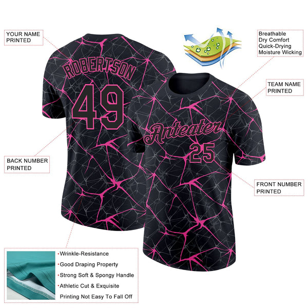Custom Black Pink 3D Pattern Design Abstract Network Performance T-Shirt alternate