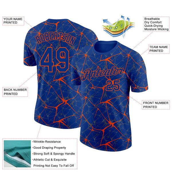 Custom Royal Orange 3D Pattern Design Abstract Network Performance T-Shirt alternate
