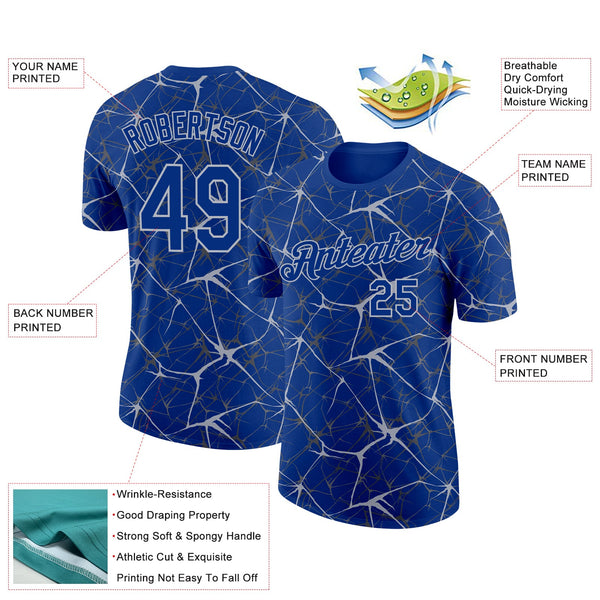 Custom Royal Gray 3D Pattern Design Abstract Network Performance T-Shirt alternate