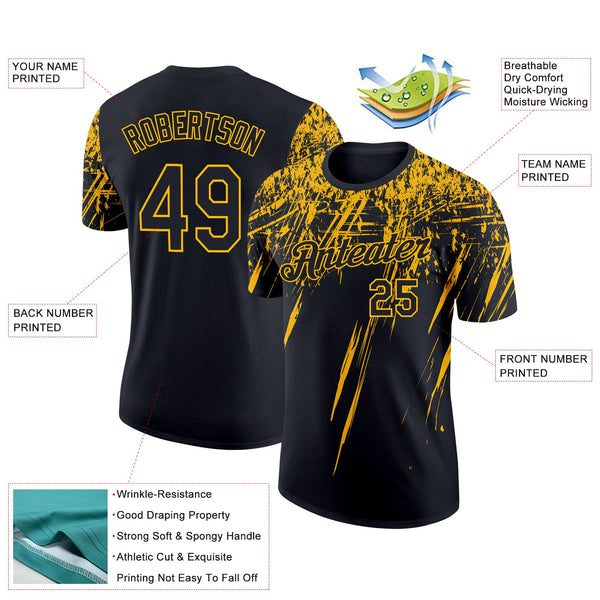 Custom Black Gold 3D Pattern Design Abstract Sharp Shape Performance T-Shirt alternate