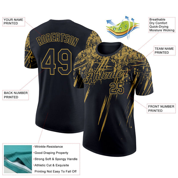 Custom Black Old Gold 3D Pattern Design Abstract Sharp Shape Performance T-Shirt alternate