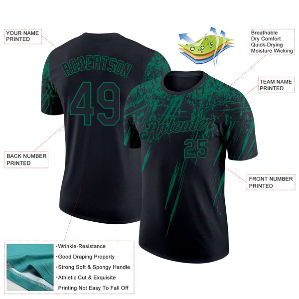 Custom Black Kelly Green 3D Pattern Design Abstract Sharp Shape Performance T-Shirt alternate