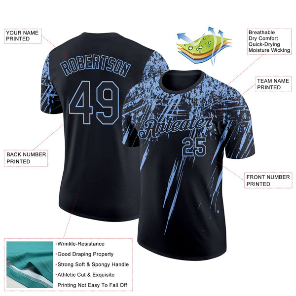 Custom Black Light Blue 3D Pattern Design Abstract Sharp Shape Performance T-Shirt alternate