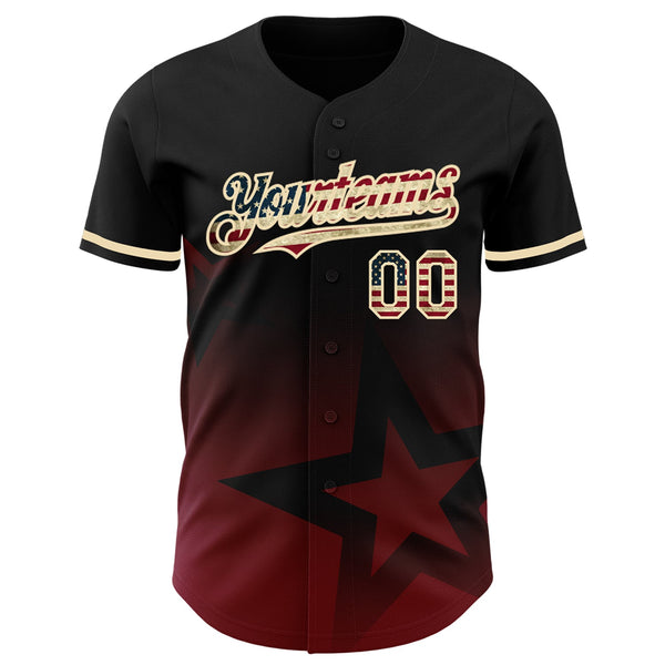 Custom Black Vintage USA Flag Red-Cream 3D Pattern Design Gradient Style Twinkle Star Authentic Baseball Jersey alternate