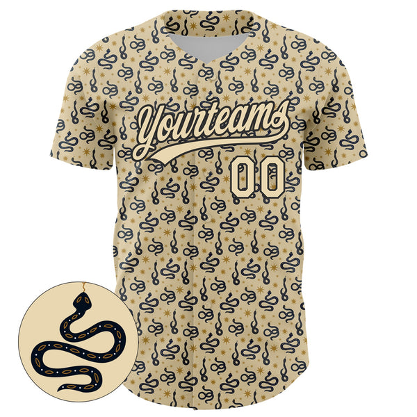 Custom Cream Black 3D Pattern Design Animal Snake Authentic Baseball Jersey alternate