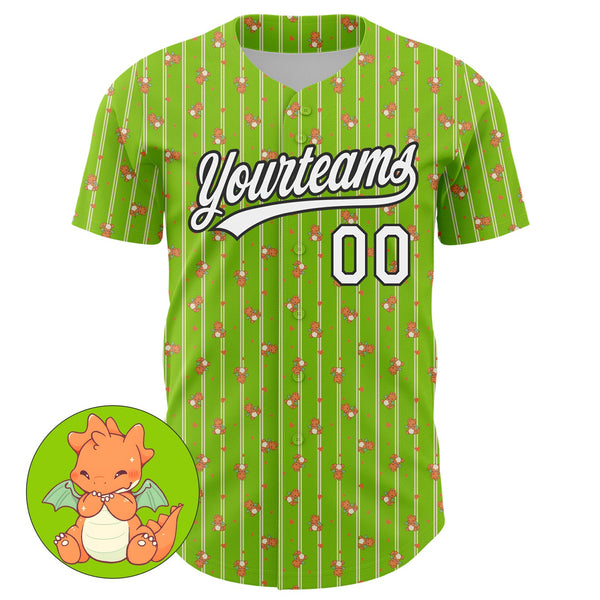 Custom Neon Green White-Black 3D Pattern Design Animal Dinosaur Authentic Baseball Jersey alternate