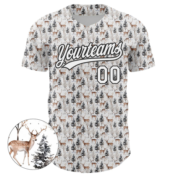 Custom White Black 3D Pattern Design Animal Deer Authentic Baseball Jersey alternate