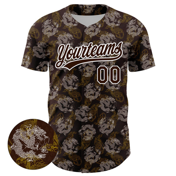 Custom Brown White 3D Pattern Design Animal Loongfeng Authentic Baseball Jersey alternate