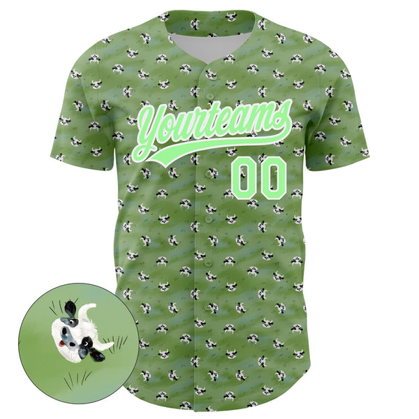 Custom Green Pea Green-White 3D Pattern Design Animal Cow Authentic Baseball Jersey alternate