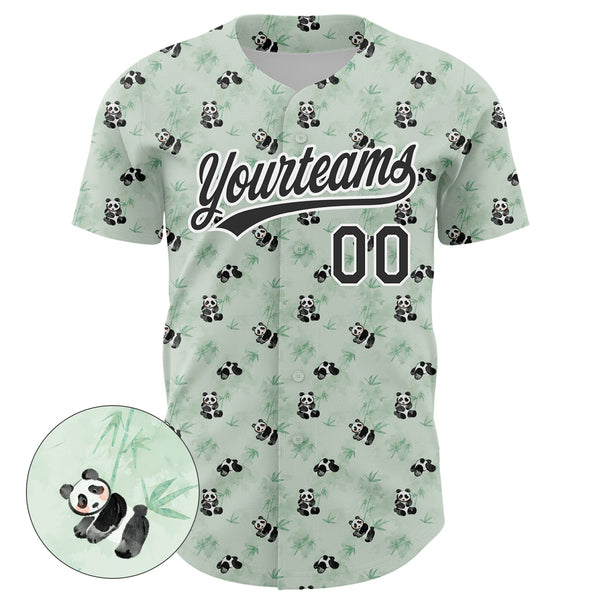 Custom Green Black-White 3D Pattern Design Animal Panda Authentic Baseball Jersey alternate
