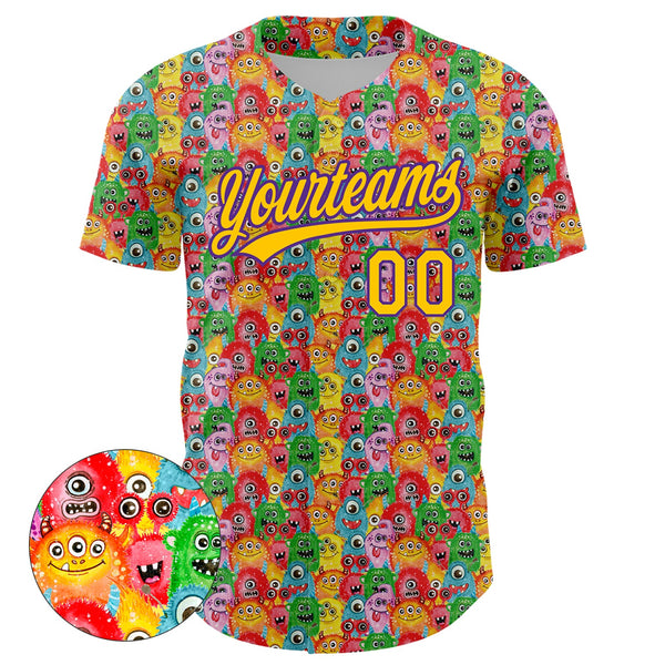Custom Pink Yellow-Purple 3D Pattern Design Animal Funny Monster Authentic Baseball Jersey alternate