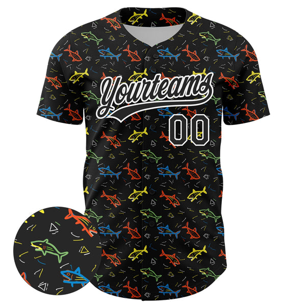 Custom Black White 3D Pattern Design Animal Fish Authentic Baseball Jersey alternate