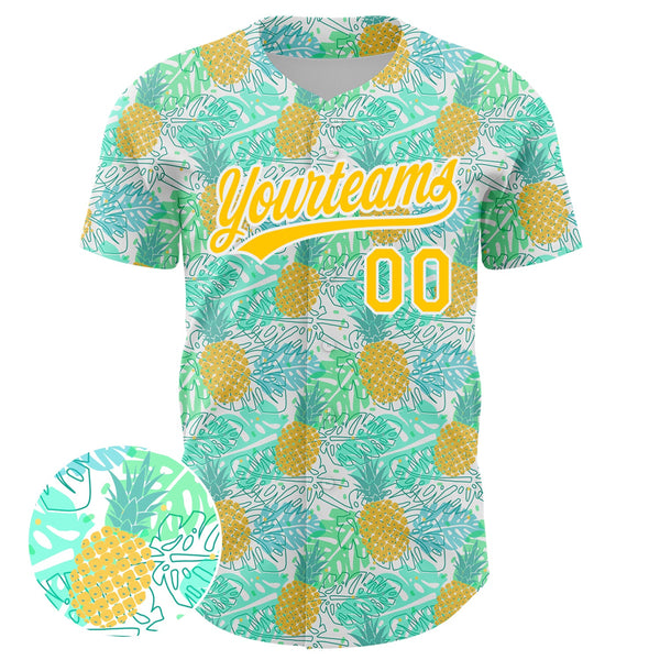 Custom Green Yellow-White 3D Pattern Design Fruit Pineapple Authentic Baseball Jersey alternate