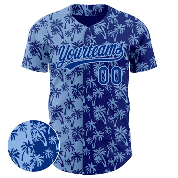 Custom Light Blue Royal 3D Pattern Design Tropical Hawaii Palm Trees Authentic Baseball Jersey alternate