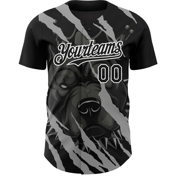 Custom Black White 3D Pattern Design Animal Pitbull Dog Authentic Baseball Jersey alternate