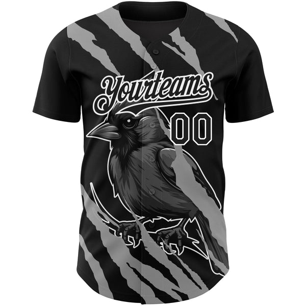 Custom Black White 3D Pattern Design Animal Cardinal Bird Authentic Baseball Jersey alternate