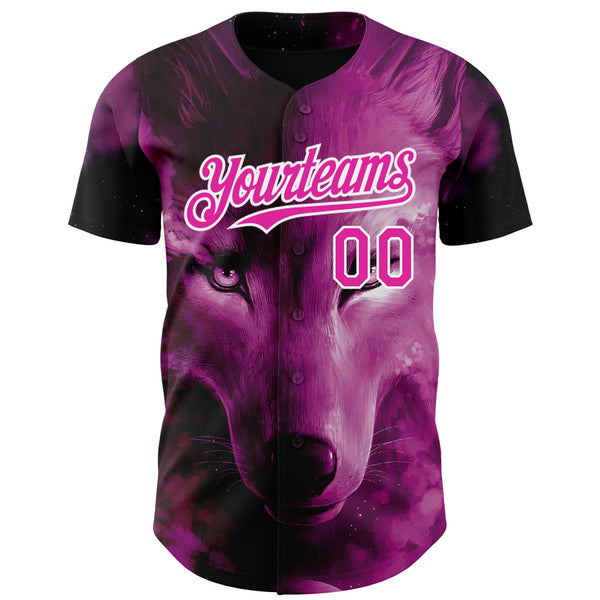 Custom Pink White 3D Pattern Design Animal Wolf Authentic Baseball Jersey alternate