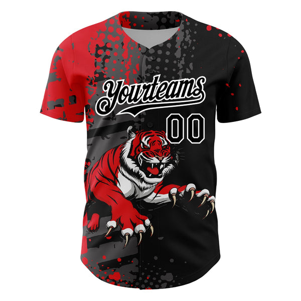 Custom Black Red-White 3D Pattern Design Animal Tiger Authentic Baseball Jersey alternate