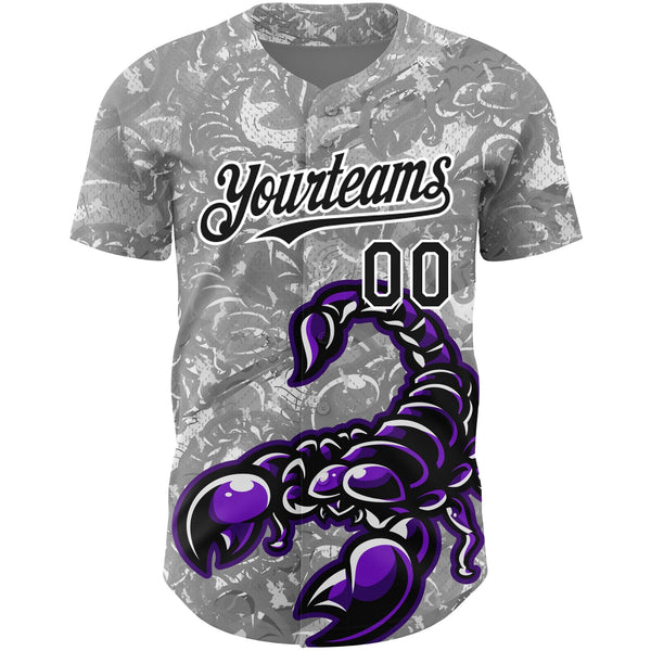 Custom Gray Black-White 3D Pattern Design Animal Scorpion Authentic Baseball Jersey alternate
