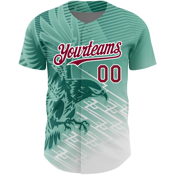 Custom Teal Crimson-White 3D Pattern Design Animal Eagle Authentic Baseball Jersey alternate