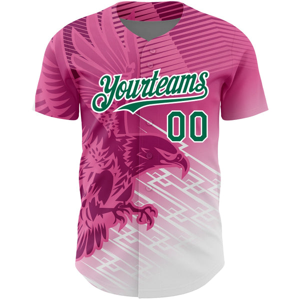 Custom Pink Kelly Green-White 3D Pattern Design Animal Eagle Authentic Baseball Jersey alternate
