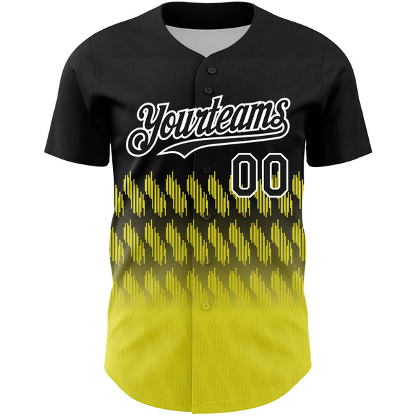 Custom Black Light Yellow-White 3D Pattern Design Lines Authentic Baseball Jersey alternate