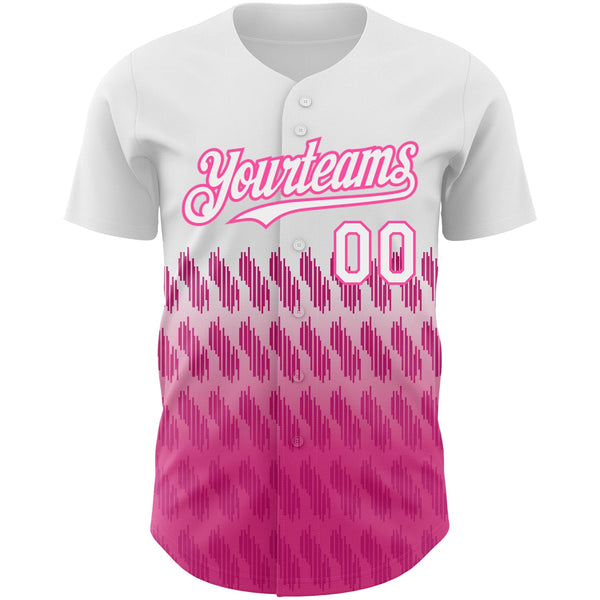 Custom White Pink 3D Pattern Design Lines Authentic Baseball Jersey alternate