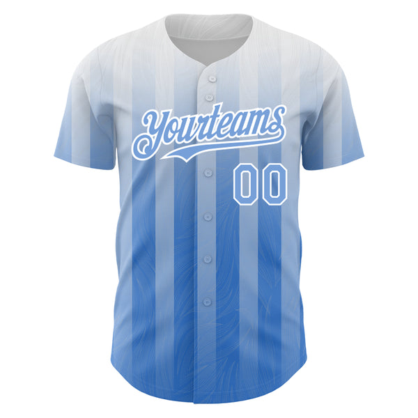 Custom White Light Blue 3D Pattern Design Stripes Authentic Baseball Jersey alternate
