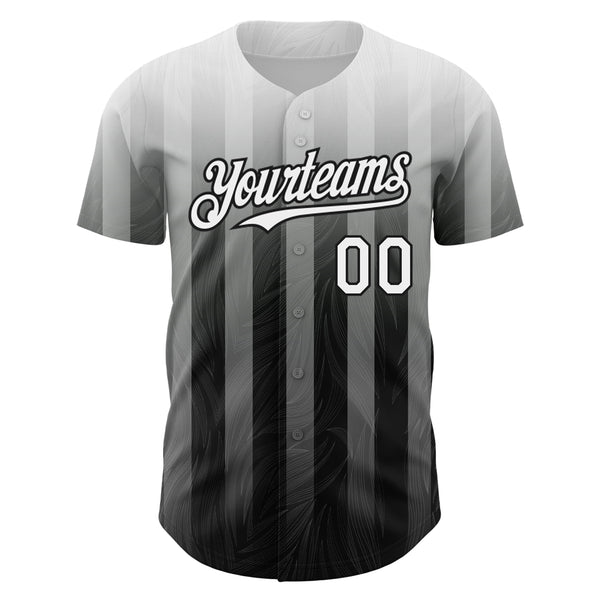 Custom Gray White-Black 3D Pattern Design Stripes Authentic Baseball Jersey alternate