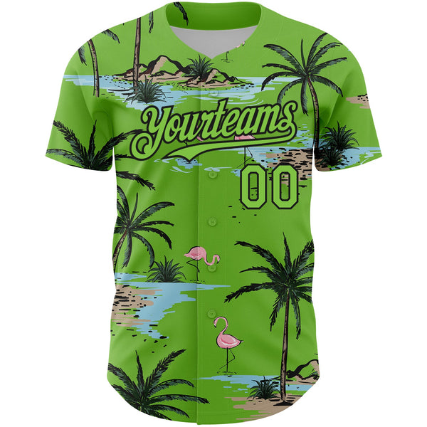 Custom Neon Green Black 3D Pattern Design Tropical Hawaii Palm Trees Authentic Baseball Jersey alternate