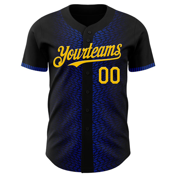 Custom Black Yellow-Thunder Blue 3D Pattern Design Geometric Shapes Authentic Baseball Jersey alternate