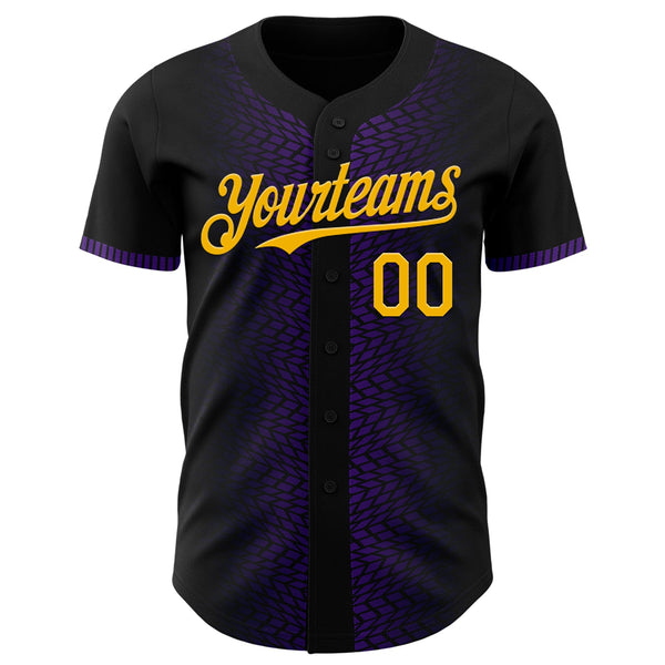 Custom Black Gold-Purple 3D Pattern Design Geometric Shapes Authentic Baseball Jersey alternate