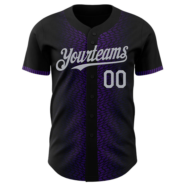 Custom Black Gray-Purple 3D Pattern Design Geometric Shapes Authentic Baseball Jersey alternate