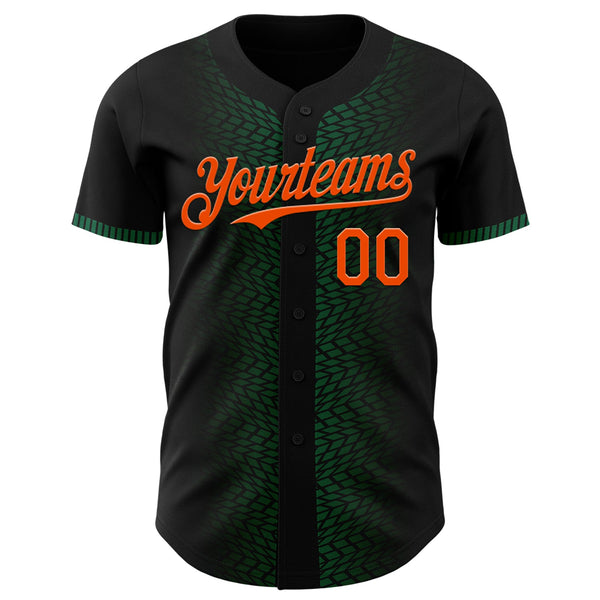 Custom Black Orange-Kelly Green 3D Pattern Design Geometric Shapes Authentic Baseball Jersey alternate
