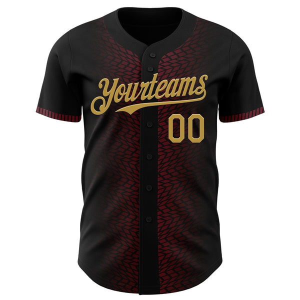 Custom Black Old Gold-Burgundy 3D Pattern Design Geometric Shapes Authentic Baseball Jersey alternate