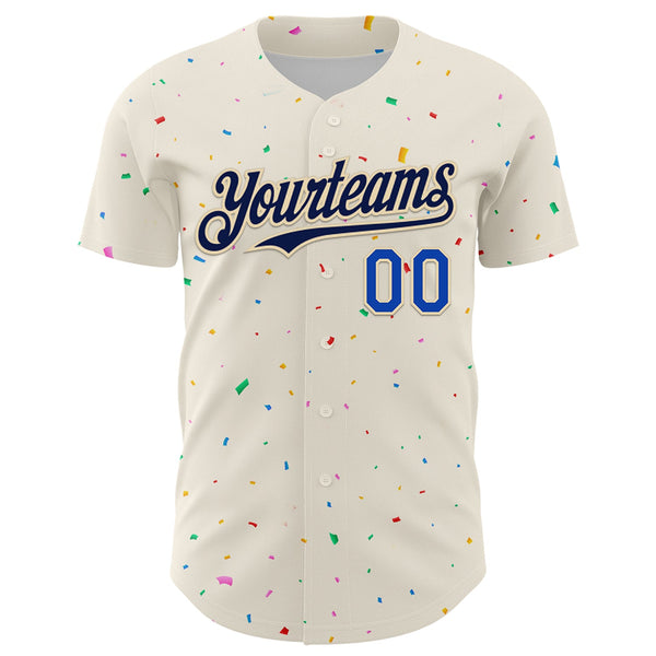 Custom Cream Navy-Thunder Blue 3D Pattern Design Confetti Authentic Baseball Jersey alternate