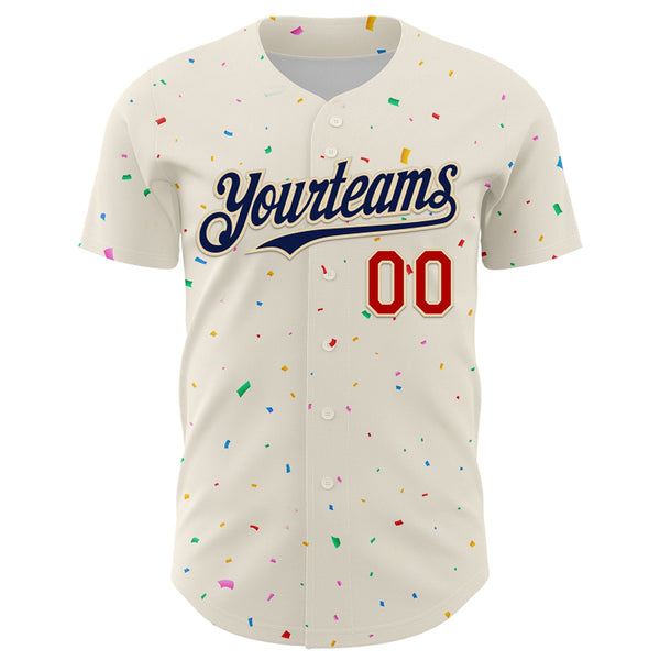 Custom Cream Navy-Red 3D Pattern Design Confetti Authentic Baseball Jersey alternate