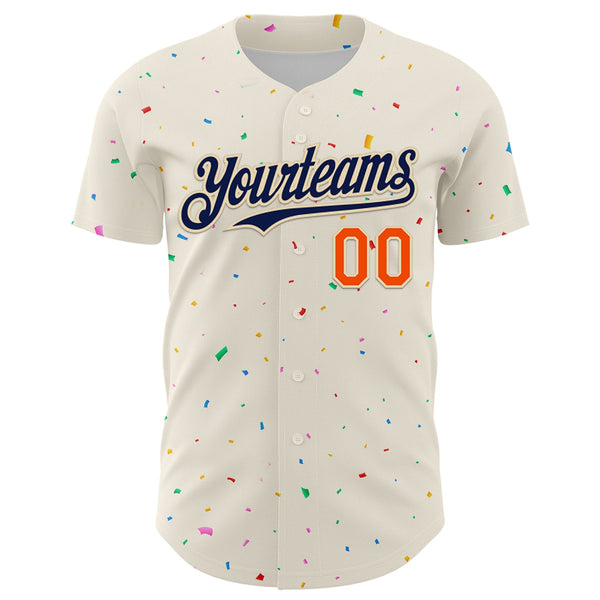 Custom Cream Navy-Orange 3D Pattern Design Confetti Authentic Baseball Jersey alternate