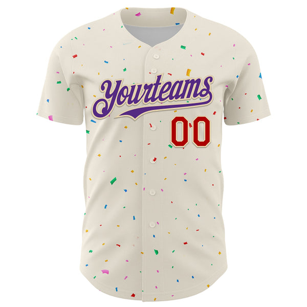 Custom Cream Purple-Red 3D Pattern Design Confetti Authentic Baseball Jersey alternate
