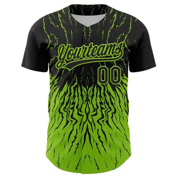 Custom Black Neon Green 3D Pattern Design Abstract Wave Authentic Baseball Jersey alternate