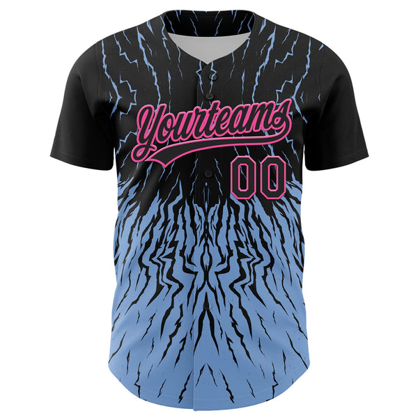 Custom Black Light Blue-Pink 3D Pattern Design Abstract Wave Authentic Baseball Jersey alternate