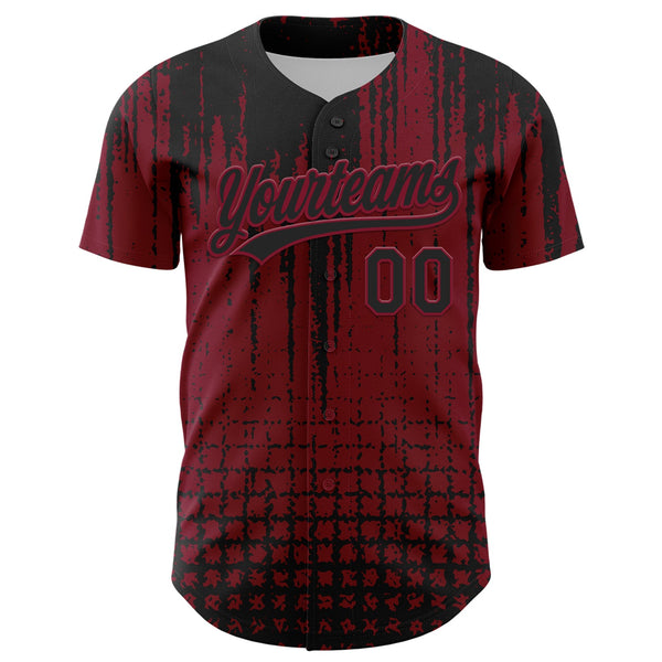 Custom Crimson Black 3D Pattern Design Abstract Shape Authentic Baseball Jersey alternate