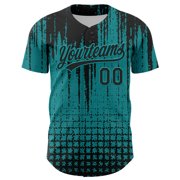 Custom Teal Black 3D Pattern Design Abstract Shape Authentic Baseball Jersey alternate