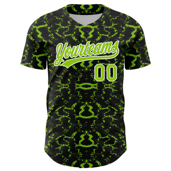 Custom Black Neon Green-White 3D Pattern Design Abstract Tiger And Zebra Authentic Baseball Jersey alternate
