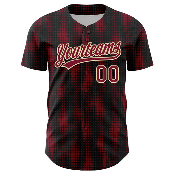 Custom Black Crimson-Cream 3D Pattern Design Halftone Dots Authentic Baseball Jersey alternate