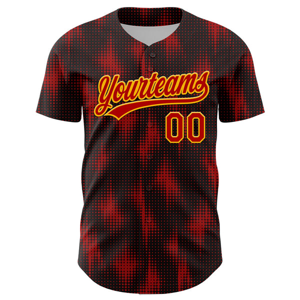 Custom Black Red-Gold 3D Pattern Design Halftone Dots Authentic Baseball Jersey alternate
