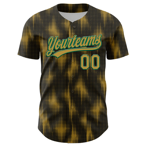 Custom Black Old Gold-Kelly Green 3D Pattern Design Halftone Dots Authentic Baseball Jersey alternate